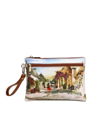  Ynot - Clutch Donna Tg. M in ecopelle con stampa e zip