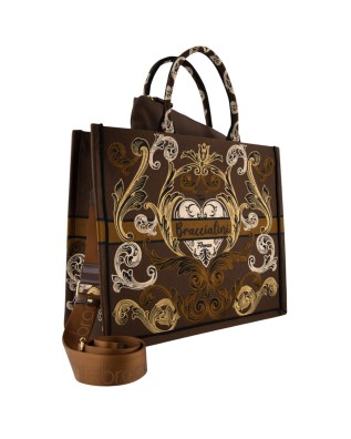 Braccialini - Large handbag in embroidered fabric with a... 2