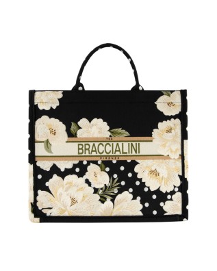 Braccialini - Large handbag in embroidered fabric with a...