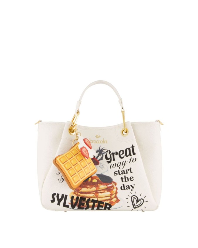  Braccialini - Borsa a mano in ecopelle con stampe Looney Tunes