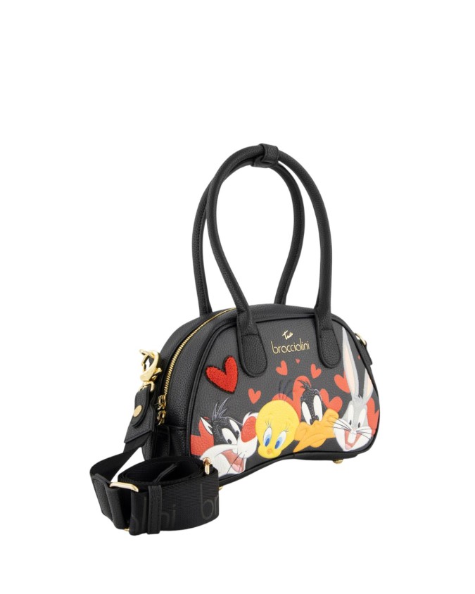  Braccialini - Borsa bauletto in ecopelle con stampa Looney