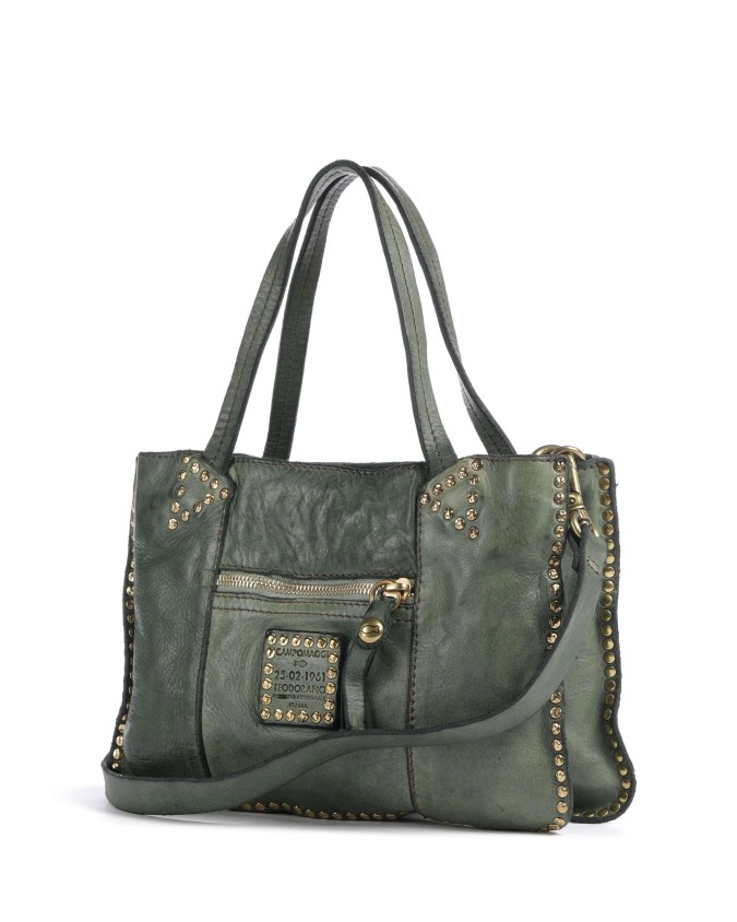  Campomaggi - Borsa Shopping con Borchie e Tracolla in Pelle