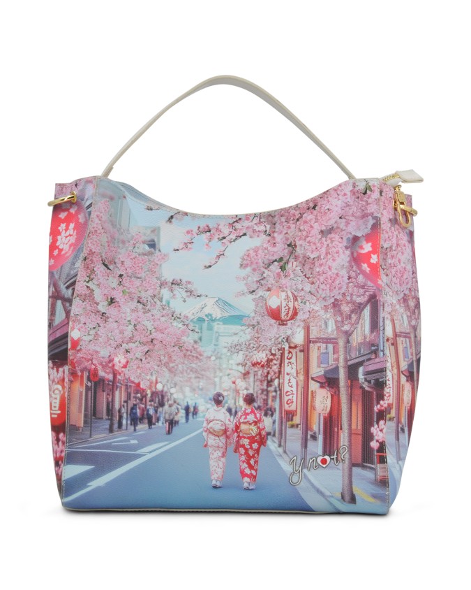  Ynot - Borsa a spalla Hobo Large in ecopelle stampa città