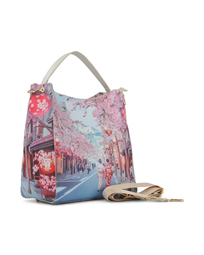  Ynot - Borsa a spalla Hobo Large in ecopelle stampa città