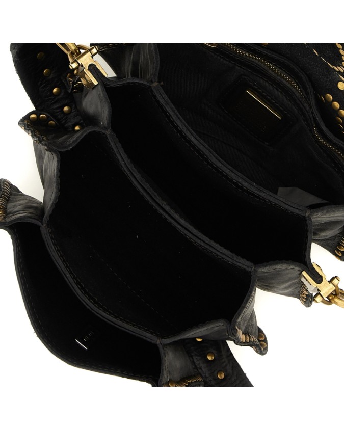 Campomaggi - Leather Shoulder Bag with Flap and Studs, Size S