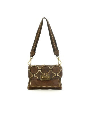 Campomaggi - Leather Shoulder Bag with Flap and Studs, Size S