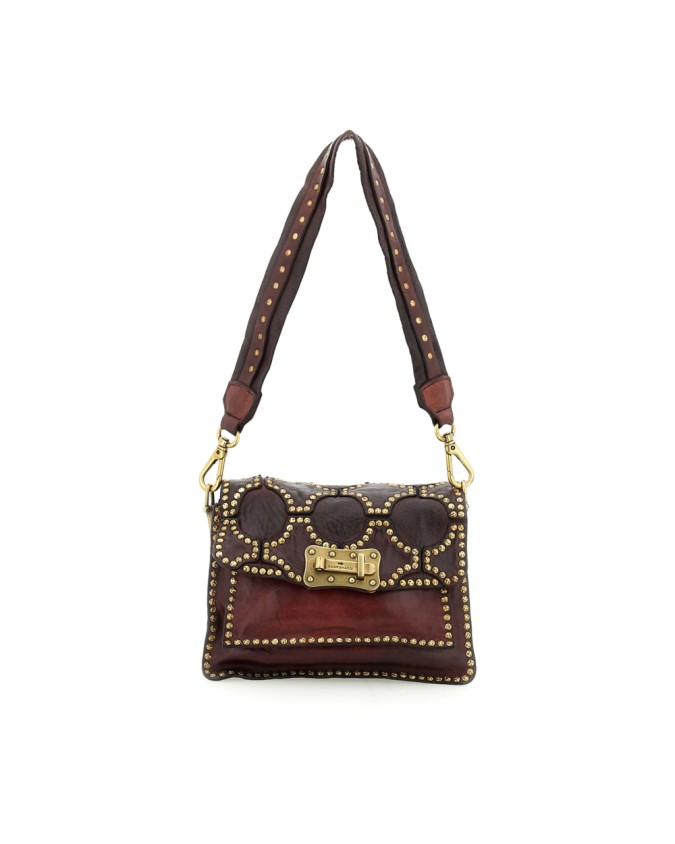 Campomaggi - Leather Shoulder Bag with Flap and Studs, Size S