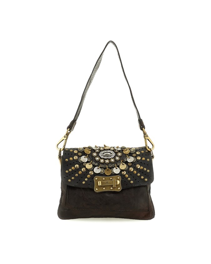 Campomaggi - Leather Shoulder Bag with Flap and Studs, Size S