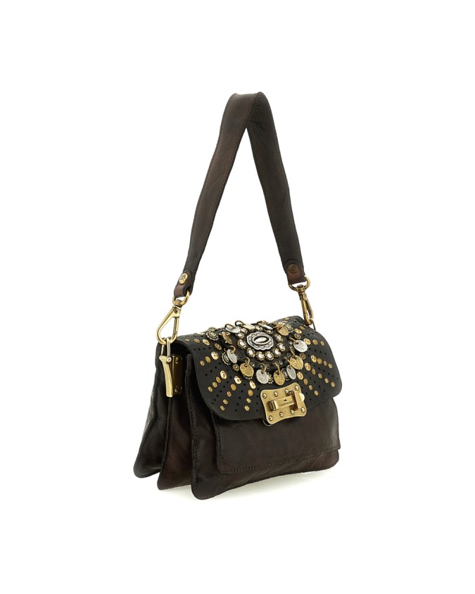 Campomaggi - Leather Shoulder Bag with Flap and Studs, Size S