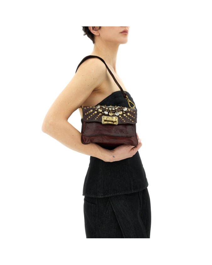 Campomaggi - Leather Shoulder Bag with Flap and Studs, Size S