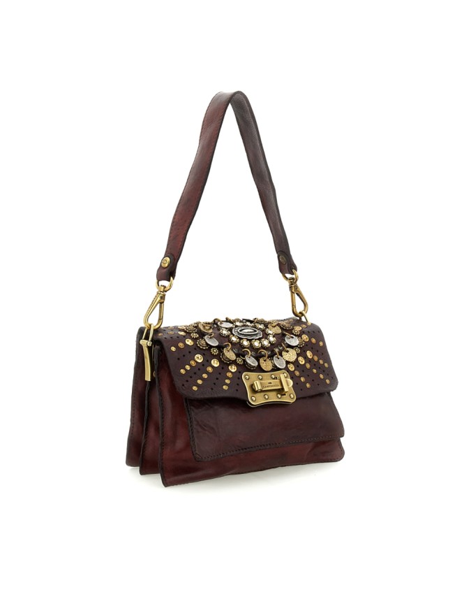 Campomaggi - Leather Shoulder Bag with Flap and Studs, Size S