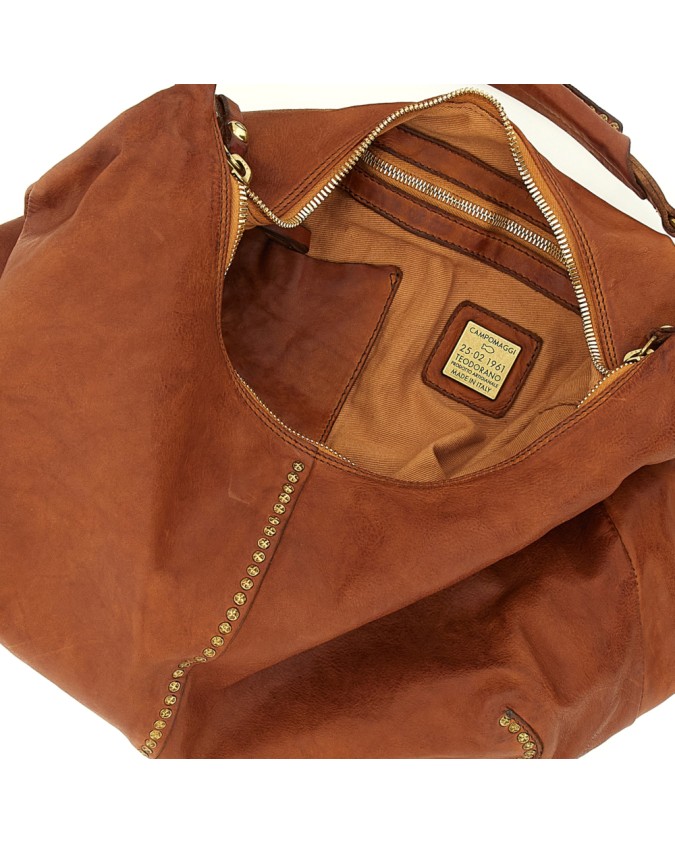 Campomaggi - Borsa Hobo con Borchie in Pelle di Vacchetta Wanda