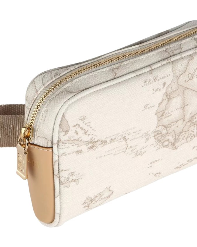 Alviero Martini Prima Classe - Marsupio con cintura a nastro in tessuto Geo White