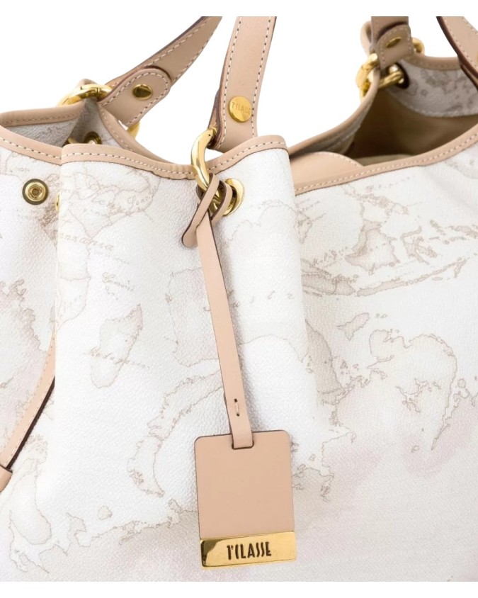 Alviero Martini Prima Classe -  Borsa grande a mano in tessuto Geo White