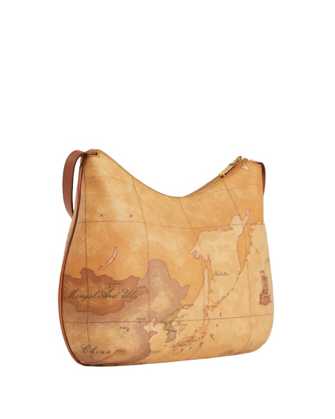Alviero Martini Prima Classe - Borsa Media a tracolla i pelle e tessuto goffrato Geo Classic