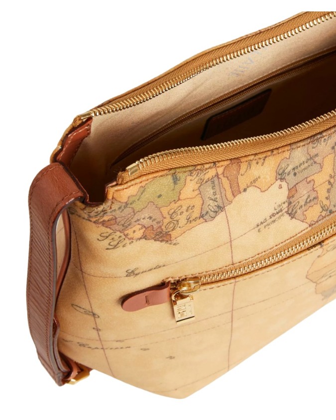 Alviero Martini Prima Classe - Borsa Media a tracolla i pelle e tessuto goffrato Geo Classic