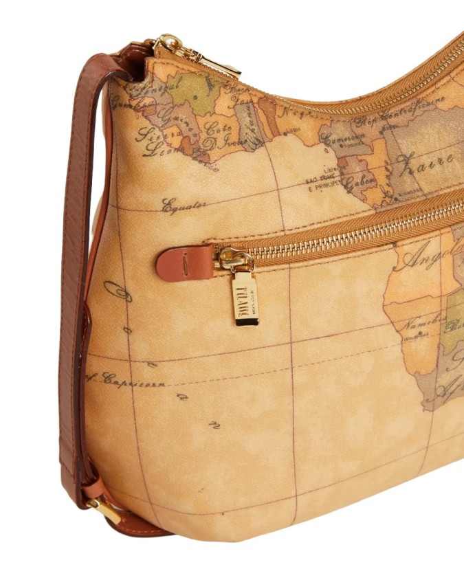 Alviero Martini Prima Classe - Borsa Media a tracolla i pelle e tessuto goffrato Geo Classic