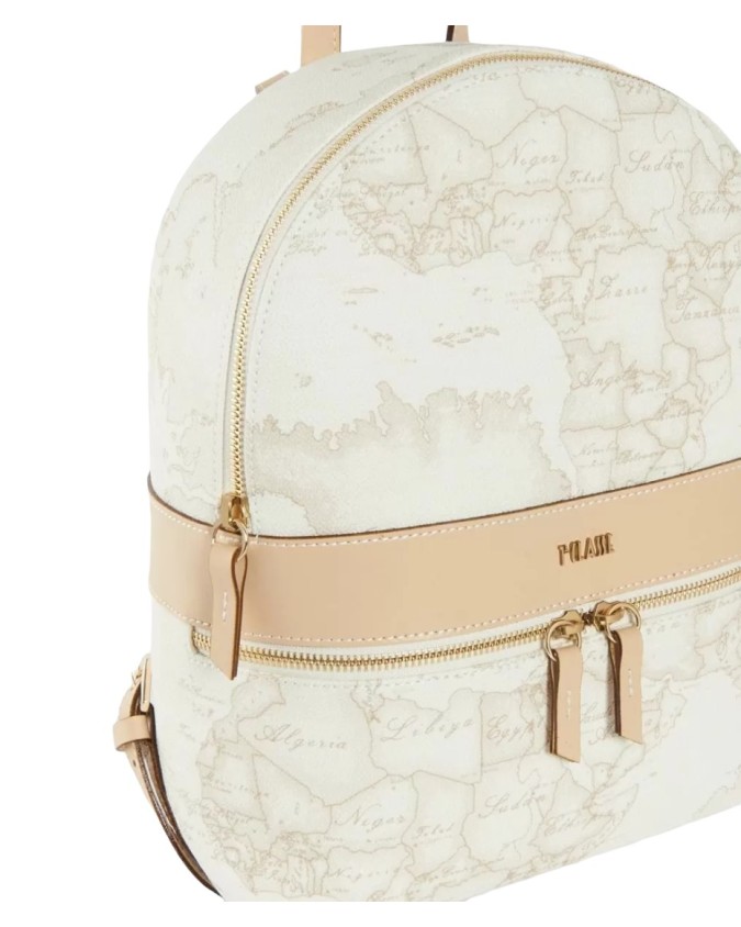 Alviero Martini Prima Classe - Zainetto Donna in pelle naturale e tessuto goffrato Geo White