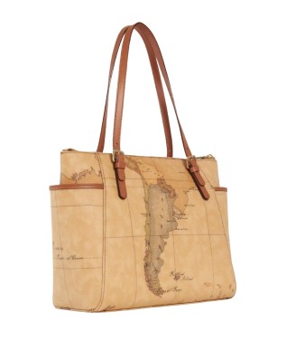 Alviero Martini Prima Classe -  Shopping bag con fibbie in pelle naturale e tessuto goffrato Geo Classic 2