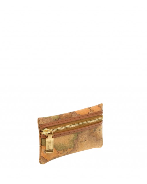Alviero Martini Prima Classe - Pochette portachiavi in pelle naturale e tessuto Geo Classic