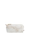 Alviero Martini Prima Classe - Astuccio in pelle naturale e tessuto goffrato con zip  Geo White