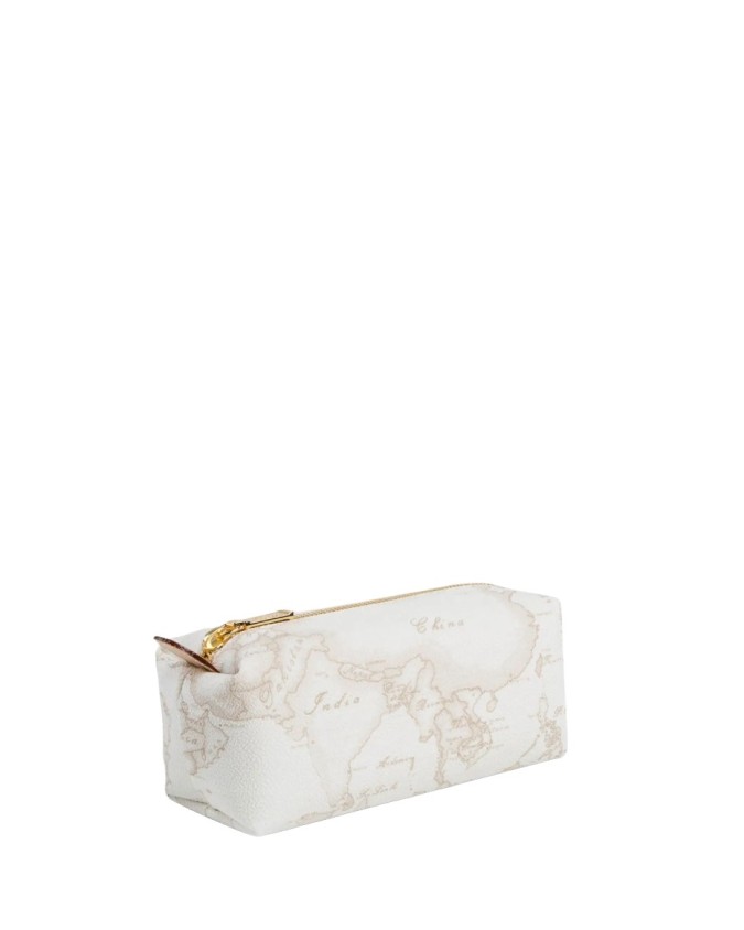 Alviero Martini Prima Classe - Astuccio in pelle naturale e tessuto goffrato con zip  Geo White