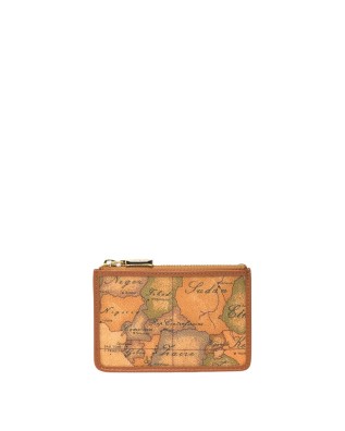 Alviero Martini Prima Classe - Portatessere in pelle naturale e tessuto goffrato con zip Geo Classic