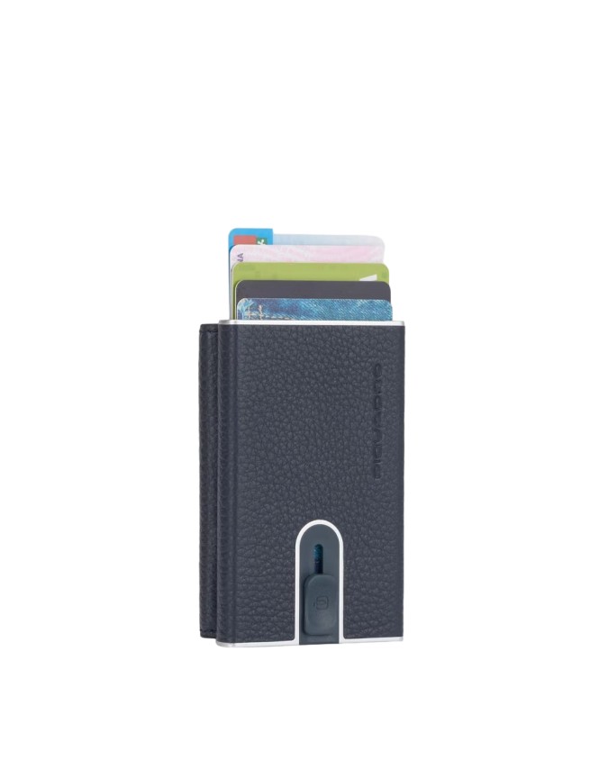 Piquadro - Porta carte di credito sliding system in metallo e pelle Modus