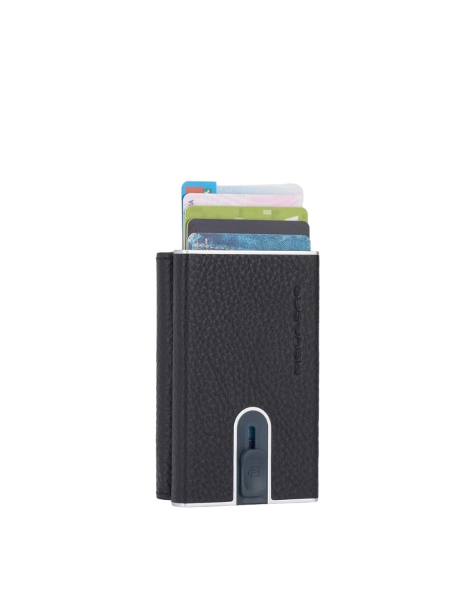 Piquadro - Porta carte di credito sliding system in metallo e pelle Modus