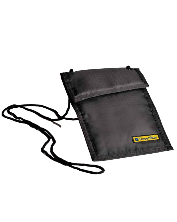 Travel Blue - Portafoglio da collo sottile in poliestere con blocco RFID