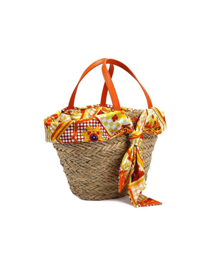 Ynot - Borsa shopping in tessuto e rafia Large