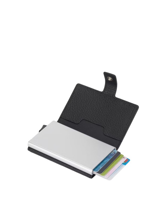 Piquadro - Porta carte di credito in pelle e metallo con protezione anti-frode RFID