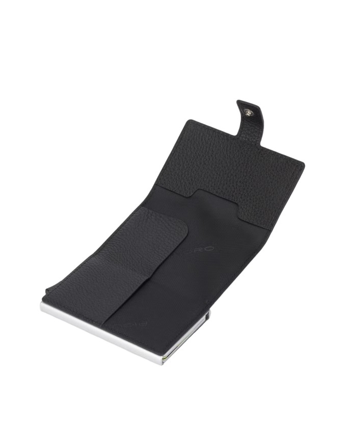 Piquadro - Porta carte di credito in pelle e metallo con protezione anti-frode RFID