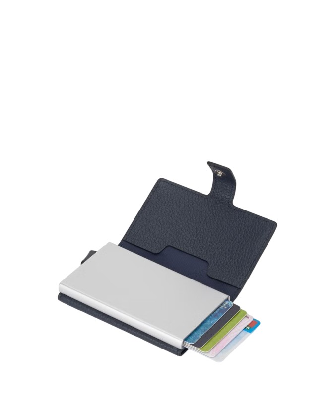 Piquadro - Porta carte di credito in pelle e metallo con protezione anti-frode RFID