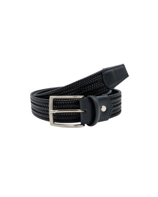 Made In Italy - Cintura uomo in pelle intrecciata elasticizzata Blu