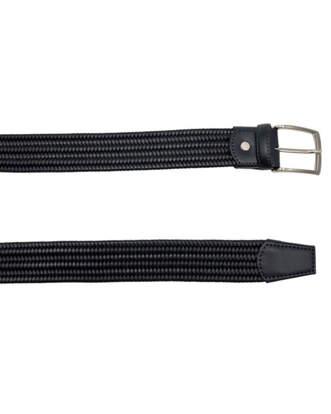 Made In Italy - Cintura uomo in pelle intrecciata elasticizzata Blu