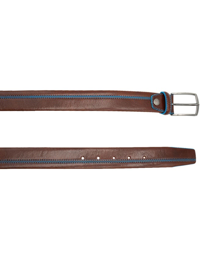 Made in Italy - Cintura uomo in pelle con cucitura a contrasto Cuoio