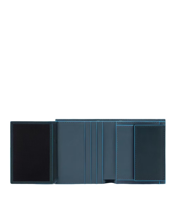 Piquadro - Portafoglio uomo verticale con porta monete RFID Blue Square