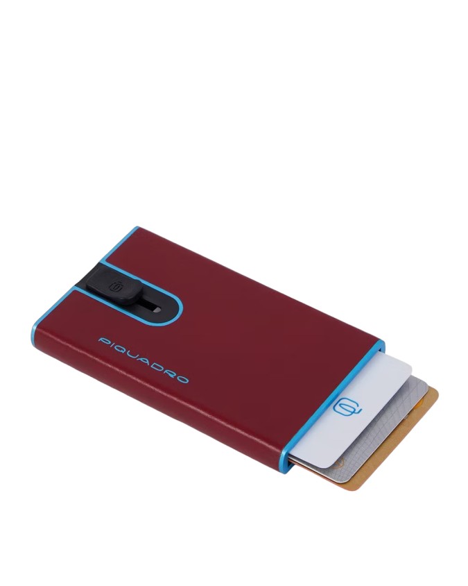 Piquadro- Porta carte di credito slim in pelle e metallo con sliding system