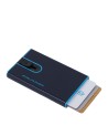 Piquadro- Porta carte di credito slim in pelle e metallo con sliding system