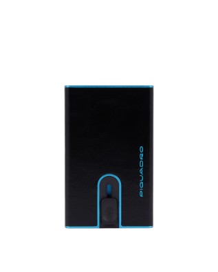 Piquadro- Porta carte di credito slim in pelle e metallo con sliding system