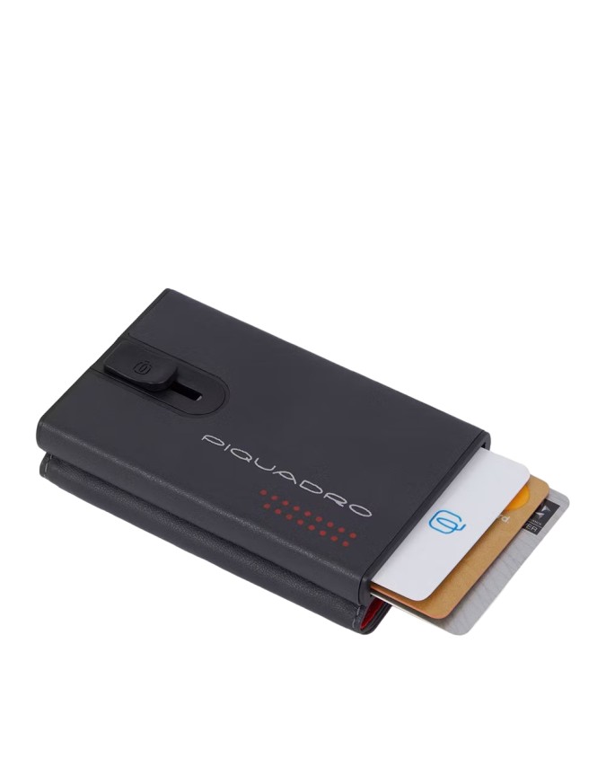 Piquadro - Portafoglio compatto in pelle e metallo RFID