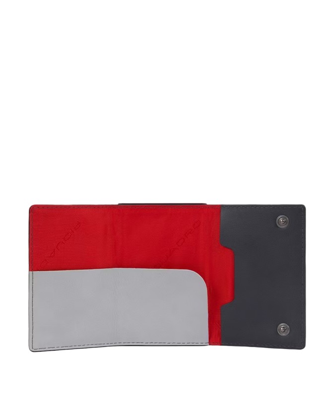 Piquadro - Portafoglio compatto in pelle e metallo RFID