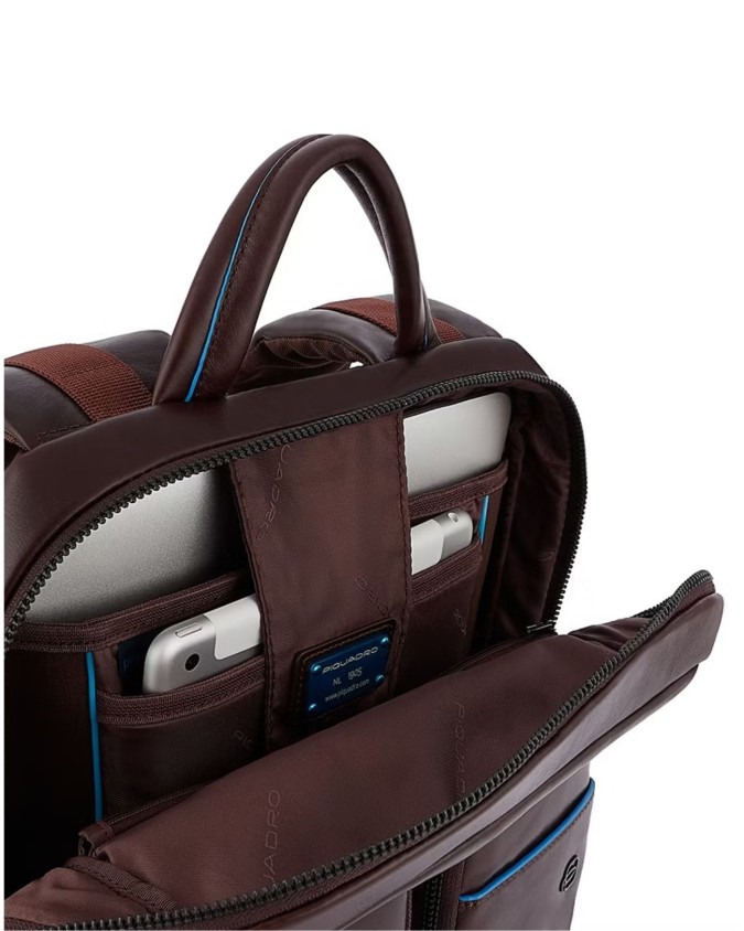 Piquadro - Zaino piatto in pelle con zip porta pc 13.3''