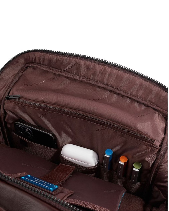 Piquadro - Zaino piatto in pelle con zip porta pc 13.3''