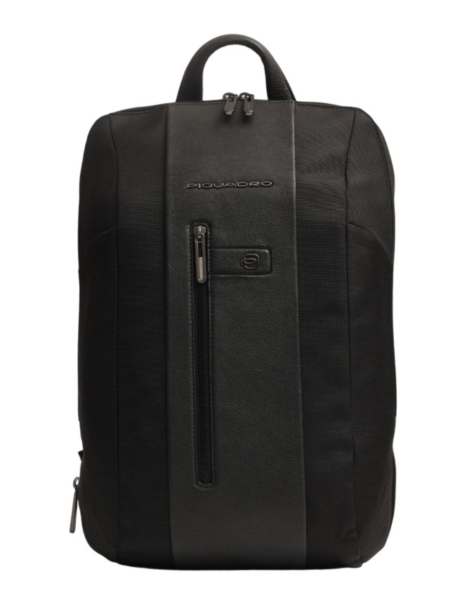 Piquadro - Zaino slim in tessuto e pelle espandibile porta pc 15.6''