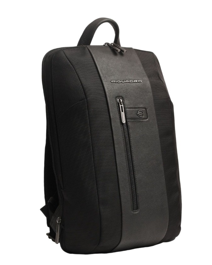 Piquadro - Zaino slim in tessuto e pelle espandibile porta pc 15.6''