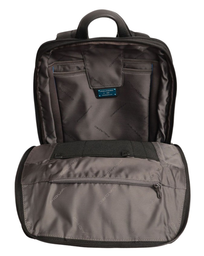 Piquadro - Zaino slim in tessuto e pelle espandibile porta pc 15.6''