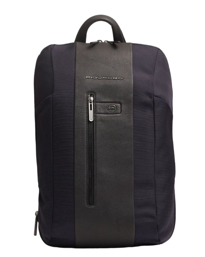 Piquadro - Zaino slim in tessuto e pelle espandibile porta pc 15.6''