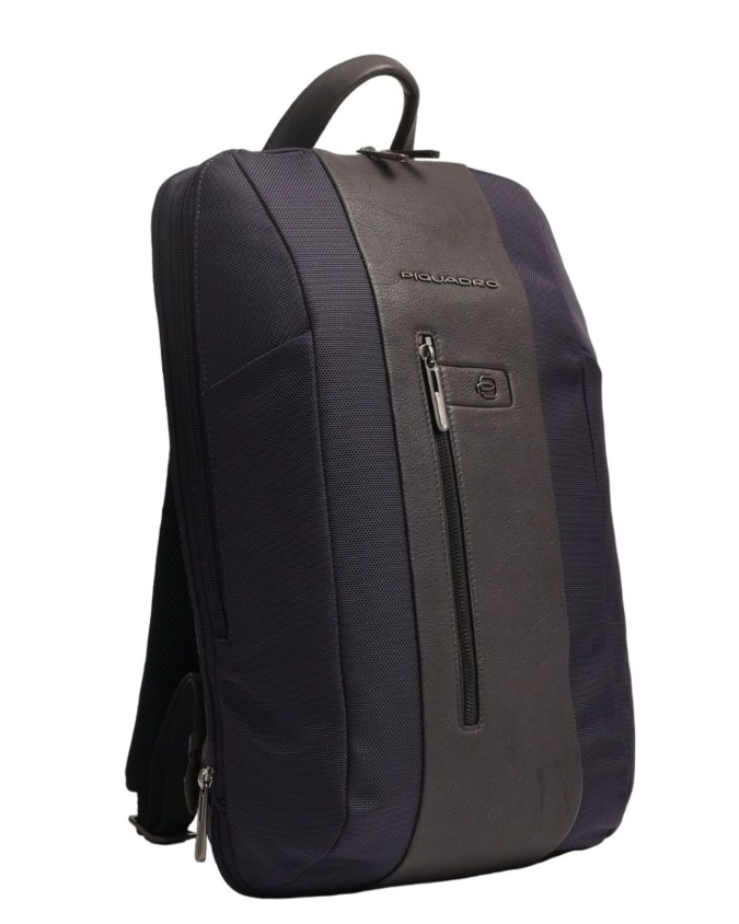 Piquadro - Zaino slim in tessuto e pelle espandibile porta pc